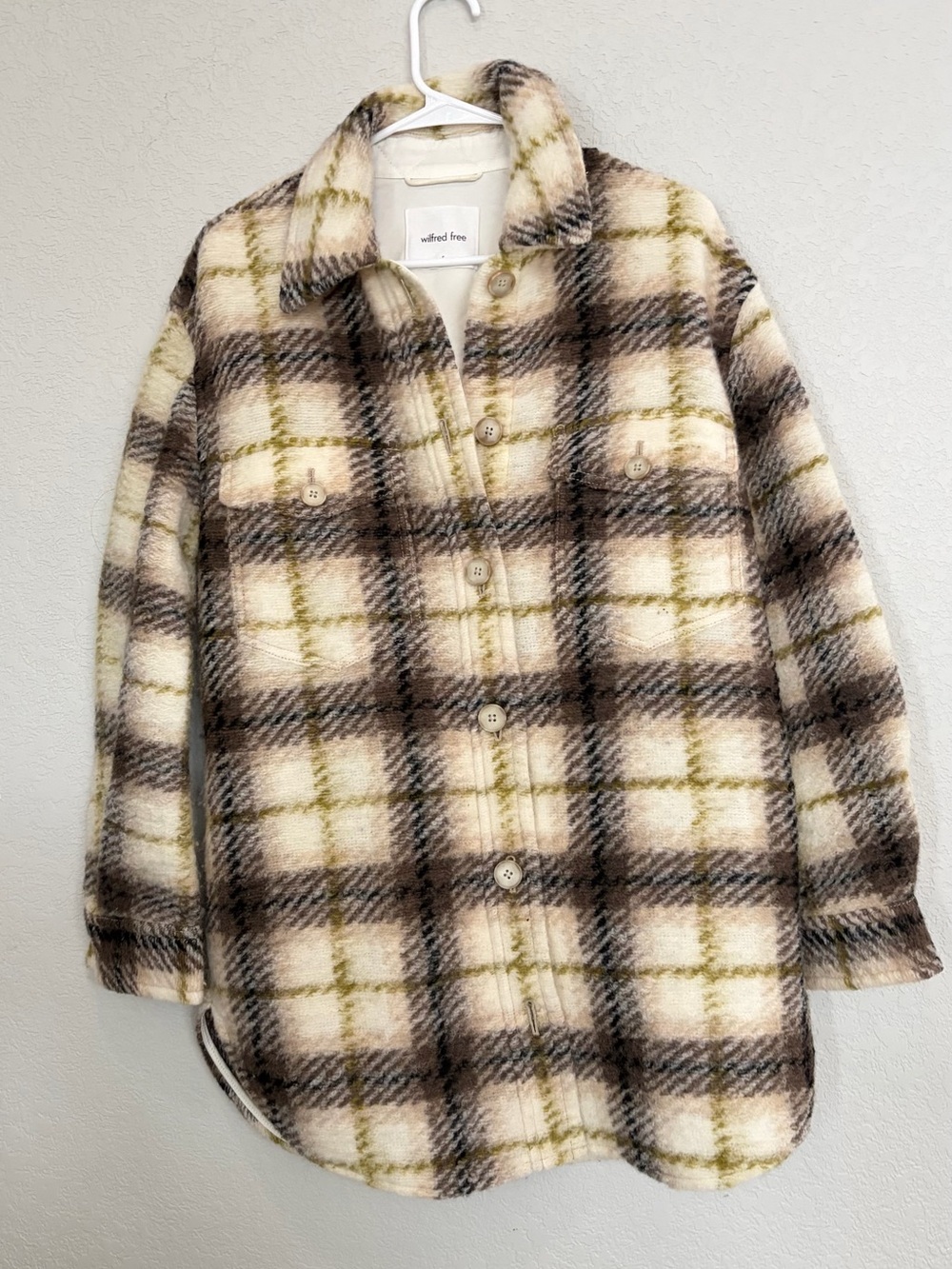 Wilfred Free by Aritzia  Plaid Button-Up Shacket - Cream, Brown & Olive